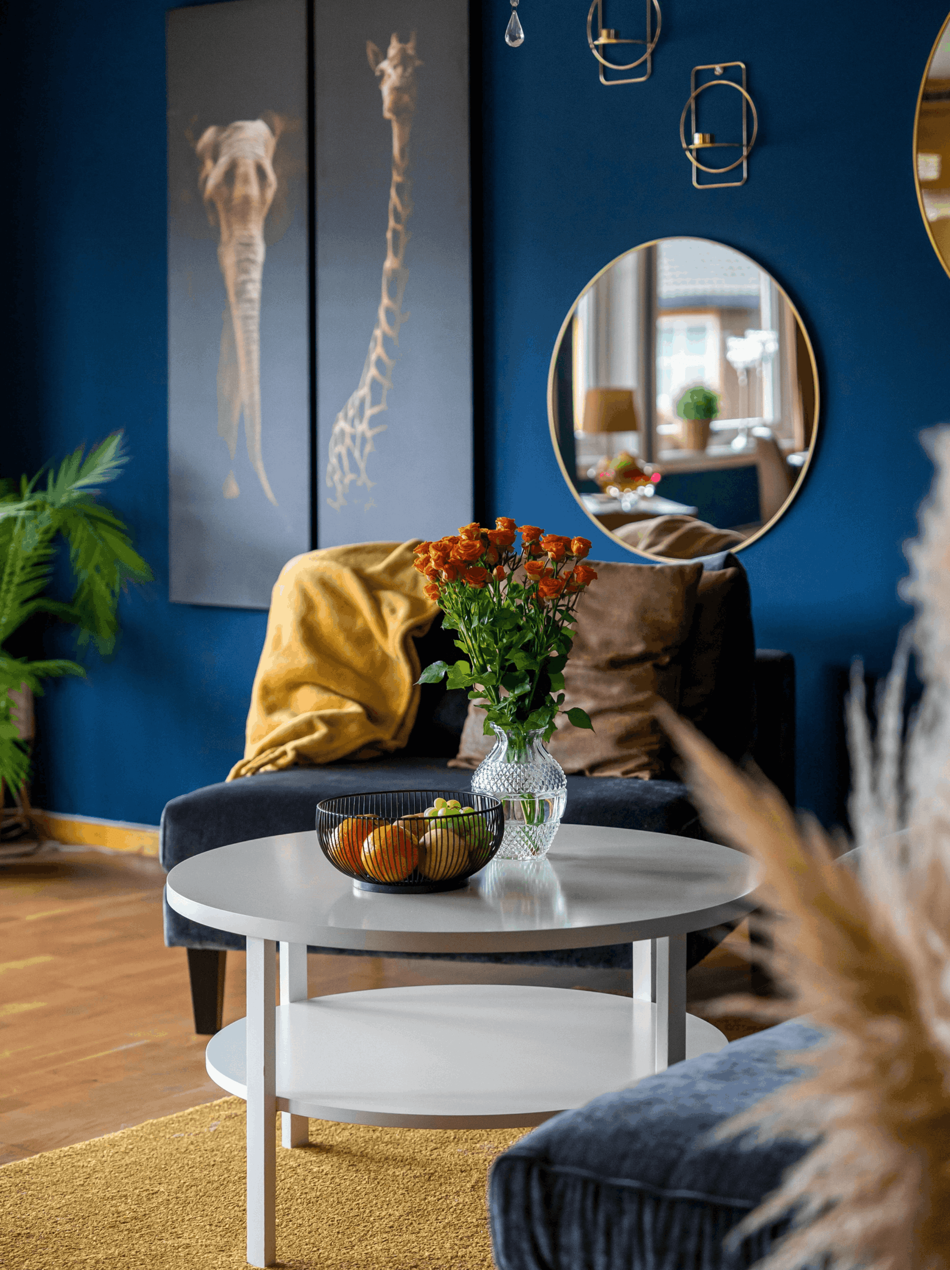 decoration salon bleu jaune