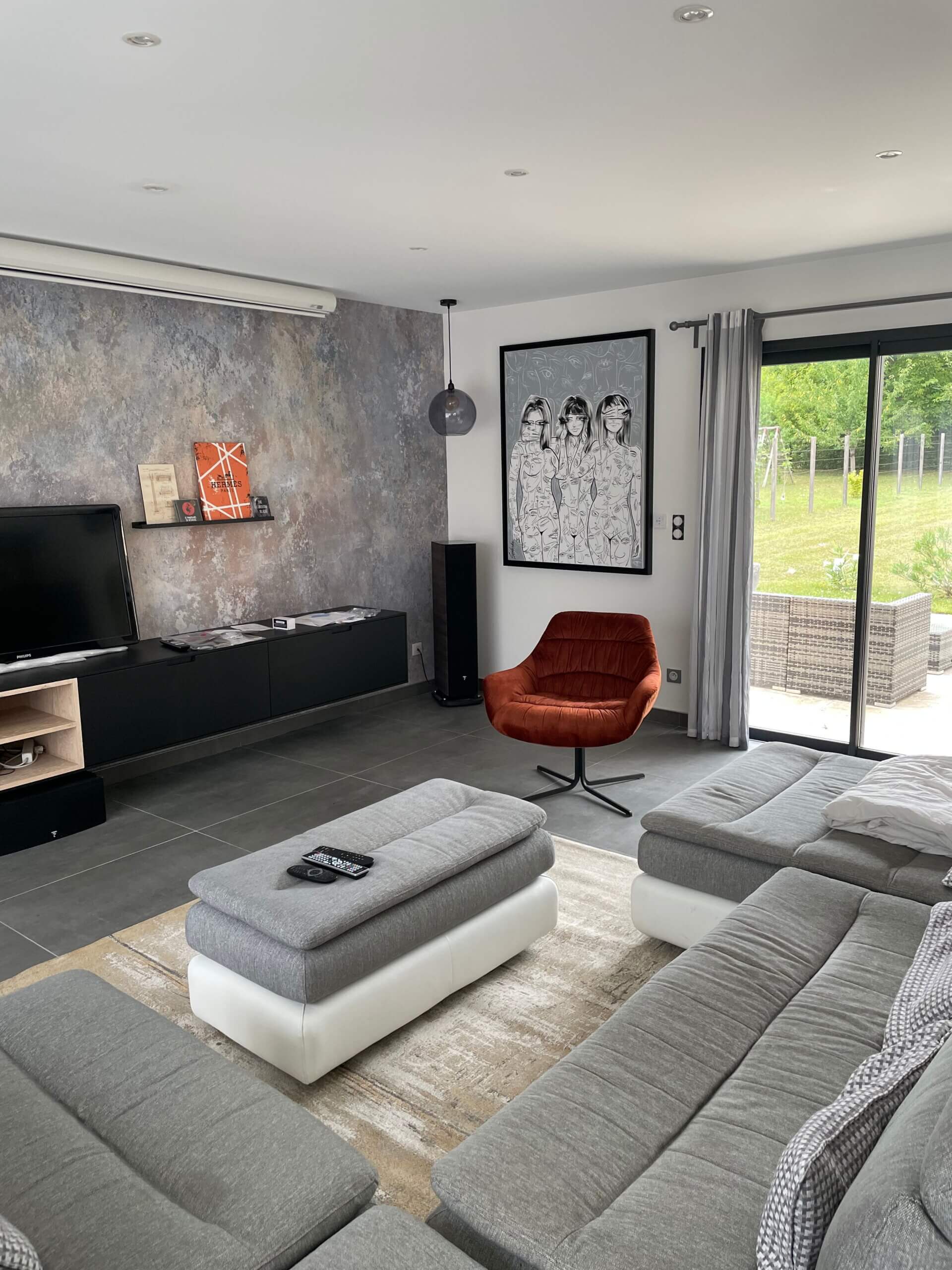 rénovation salon canapé gris